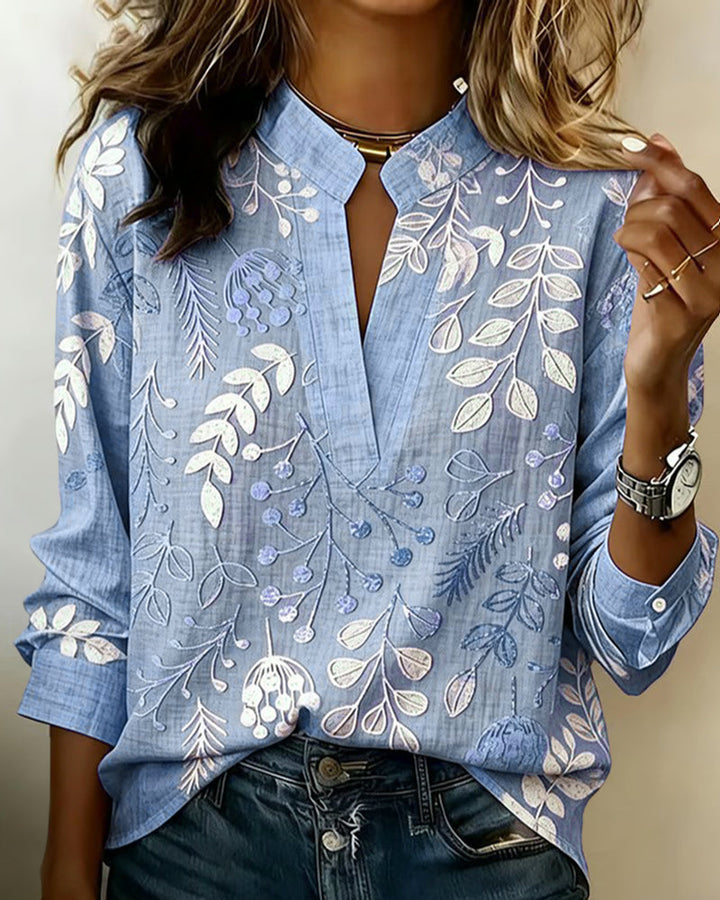 Emily | Floral Stand-Collar Blouse