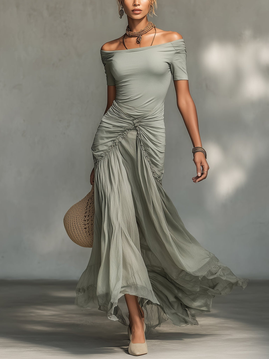 Stella | Off-Shoulder Chiffon Maxi Dress