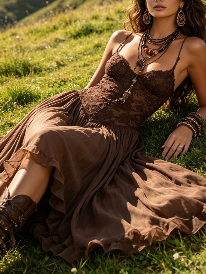 Sienna | Lace Panel Chiffon Maxi Dress