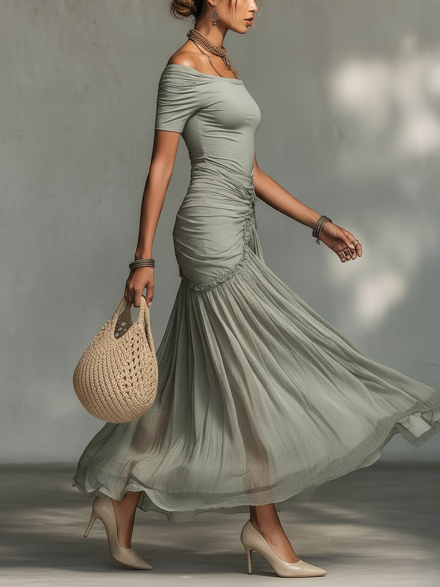 Stella | Off-Shoulder Chiffon Maxi Dress