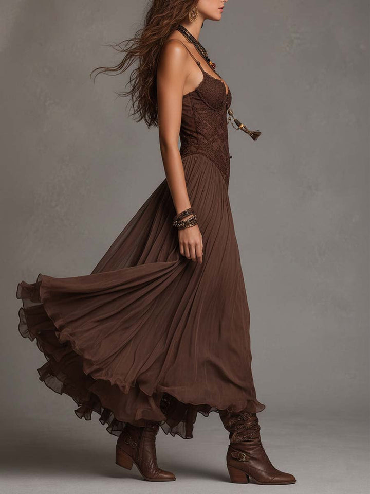 Sienna | Lace Panel Chiffon Maxi Dress