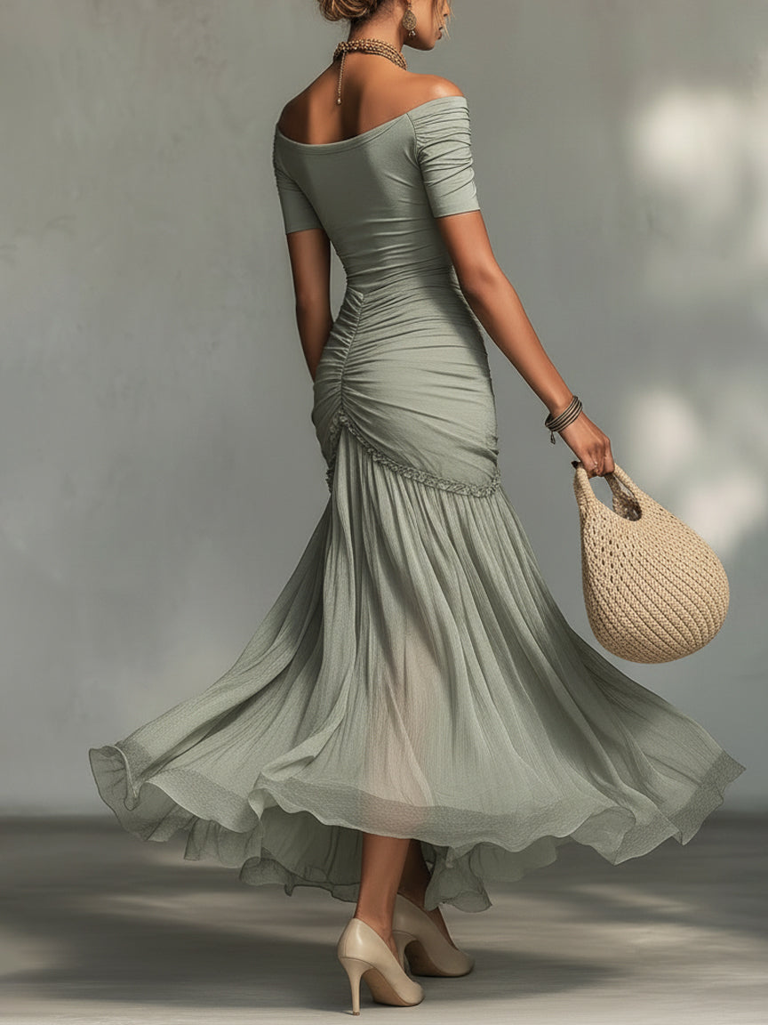 Stella | Off-Shoulder Chiffon Maxi Dress