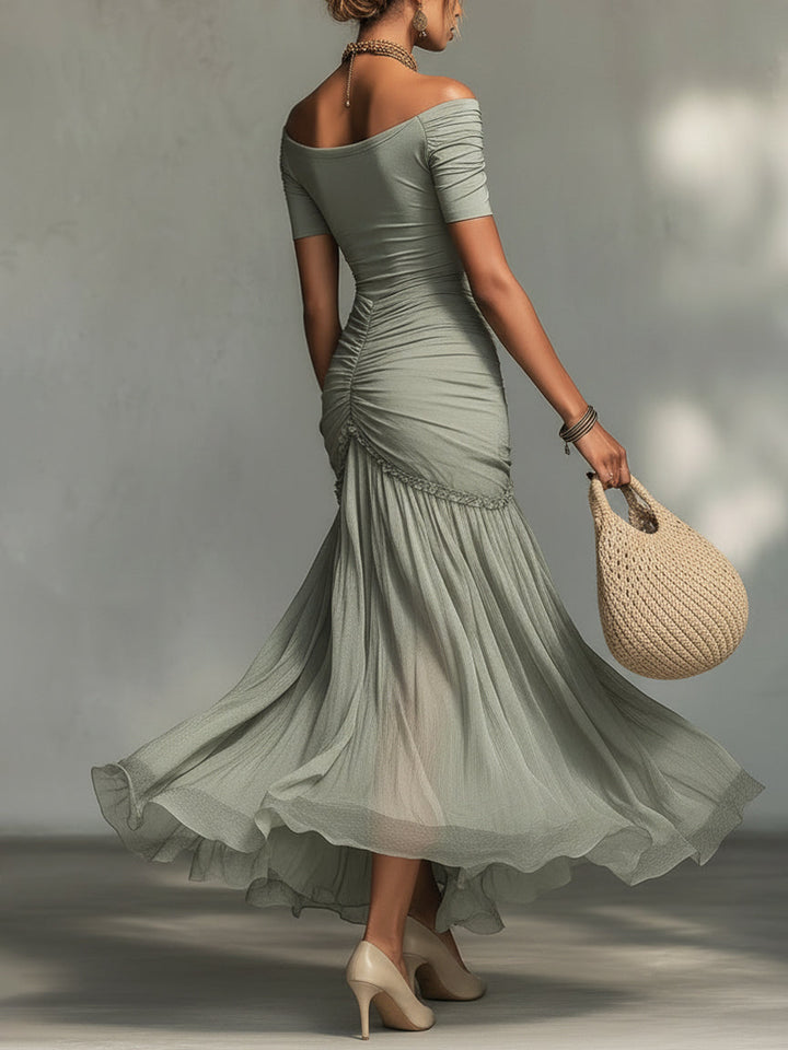 Stella | Off-Shoulder Chiffon Maxi Dress