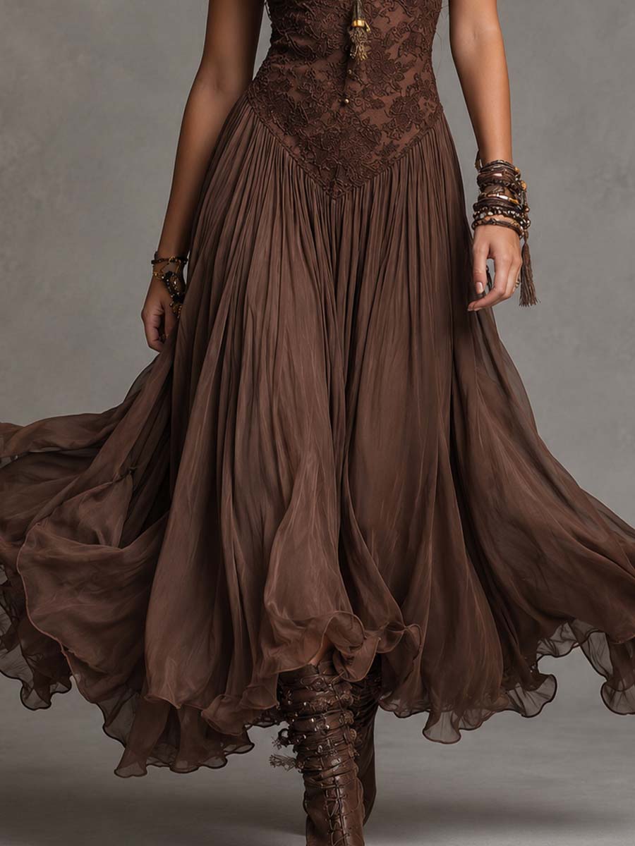 Sienna | Lace Panel Chiffon Maxi Dress