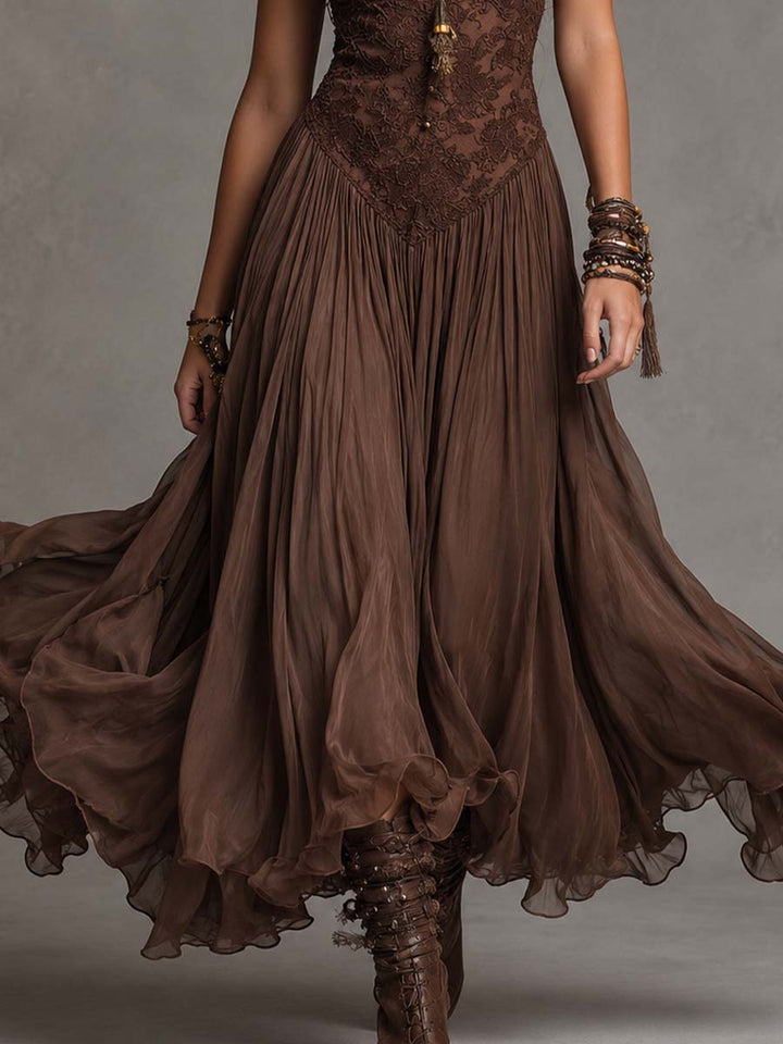 Sienna | Lace Panel Chiffon Maxi Dress