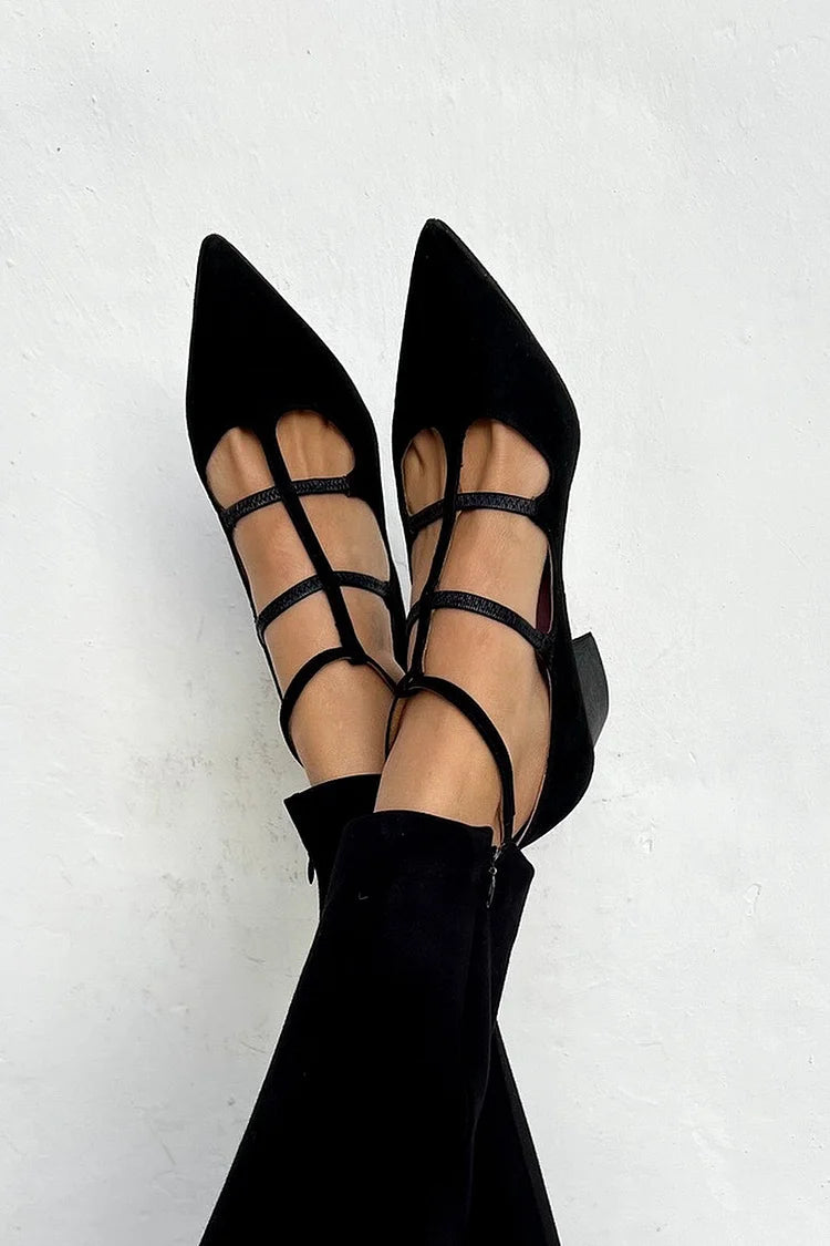 Giada - Pointed Court Shoes with Straps
