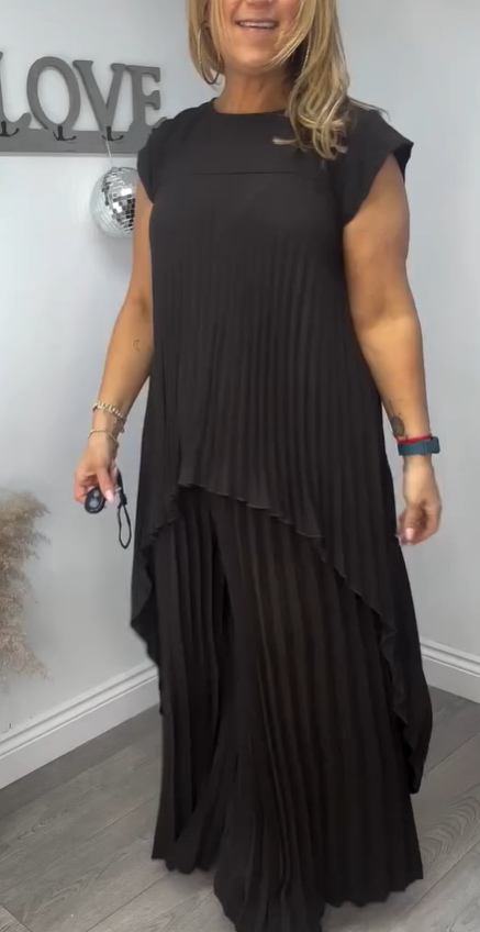Sherry™ Pleated Midi Top &amp; Wide-Leg Pants Set | Elegant Two-Piece Set