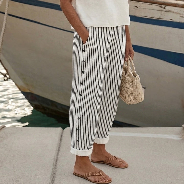 Caitlin | Stylish Striped Button Pants