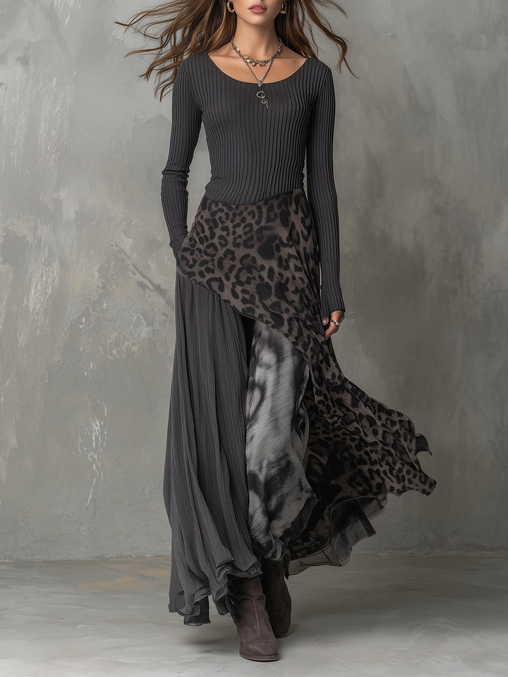 Emma | Long bohemian-style dress with leopard print