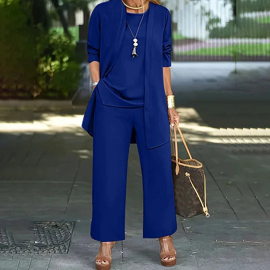 Laney™ Elegant Casual Three-Piece Set | Coordinated Top, Cardigan &amp; Wide-Leg Trousers