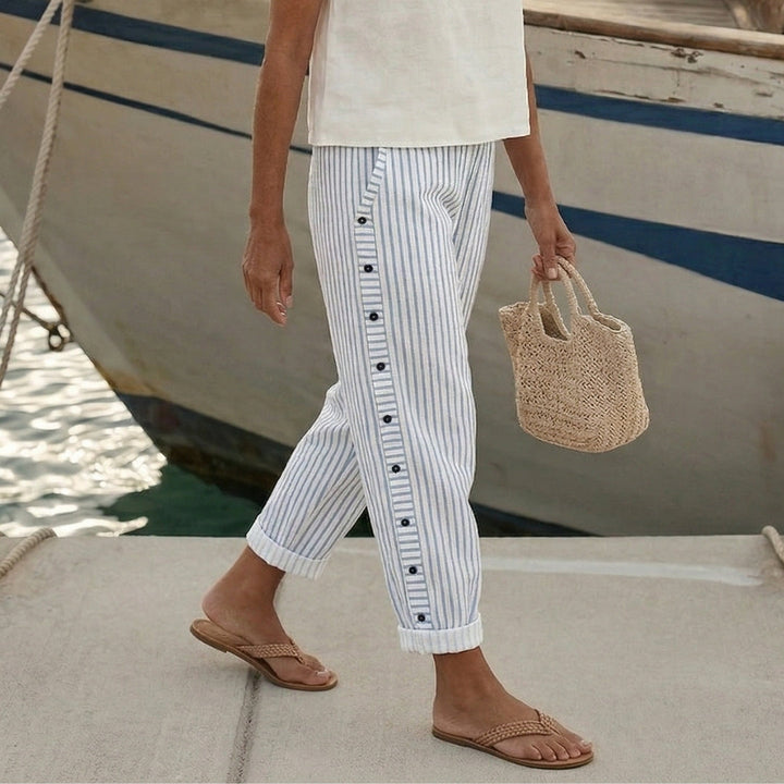 Caitlin | Stylish Striped Button Pants