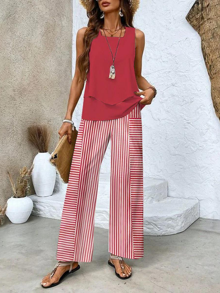 Juliette™ Elegant Two-Piece Set | Flowing Blouse and Wide-Leg Trousers