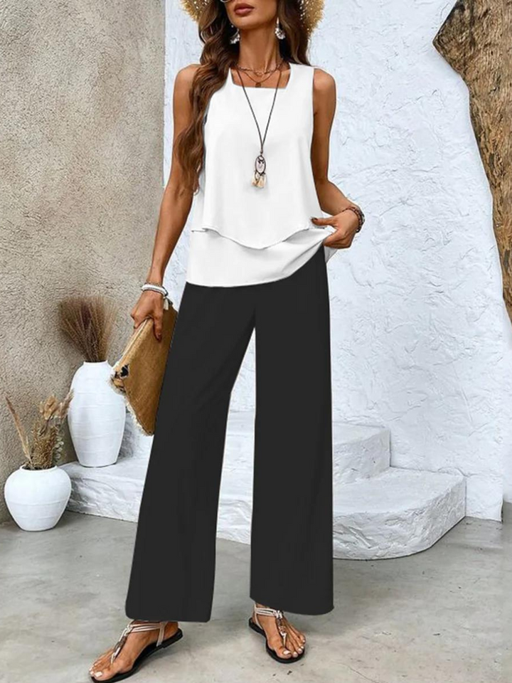 Juliette™ Elegant Two-Piece Set | Flowing Blouse and Wide-Leg Trousers