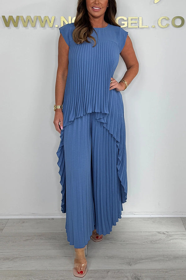 Sherry™ Pleated Midi Top &amp; Wide-Leg Pants Set | Elegant Two-Piece Set