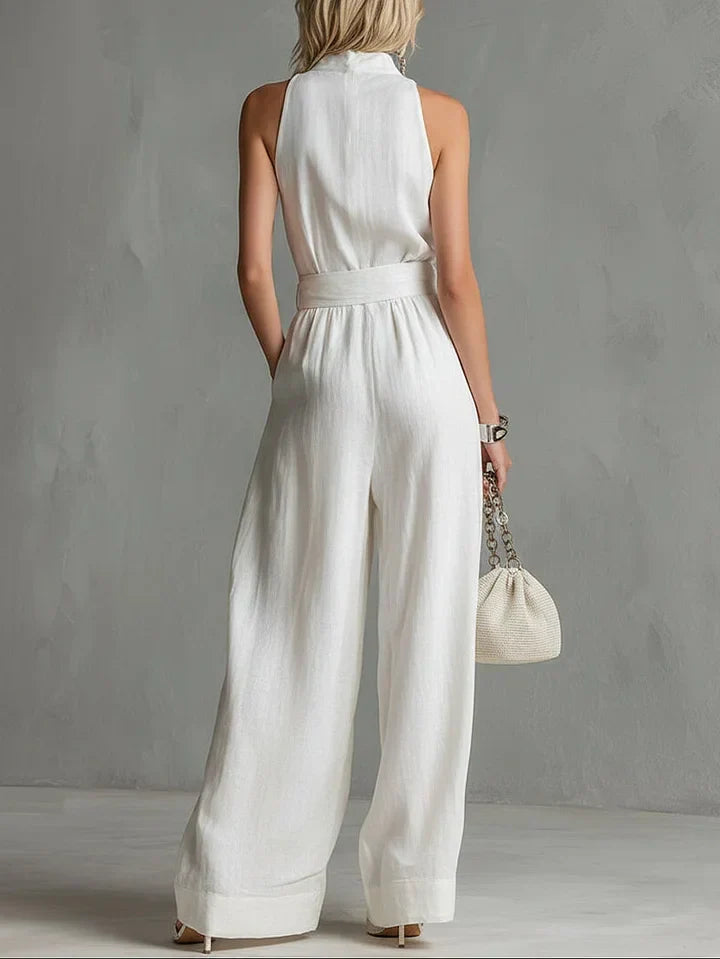 Elegant City Jumpsuit – Belted, Sleeveless, Wide-Leg Fit
