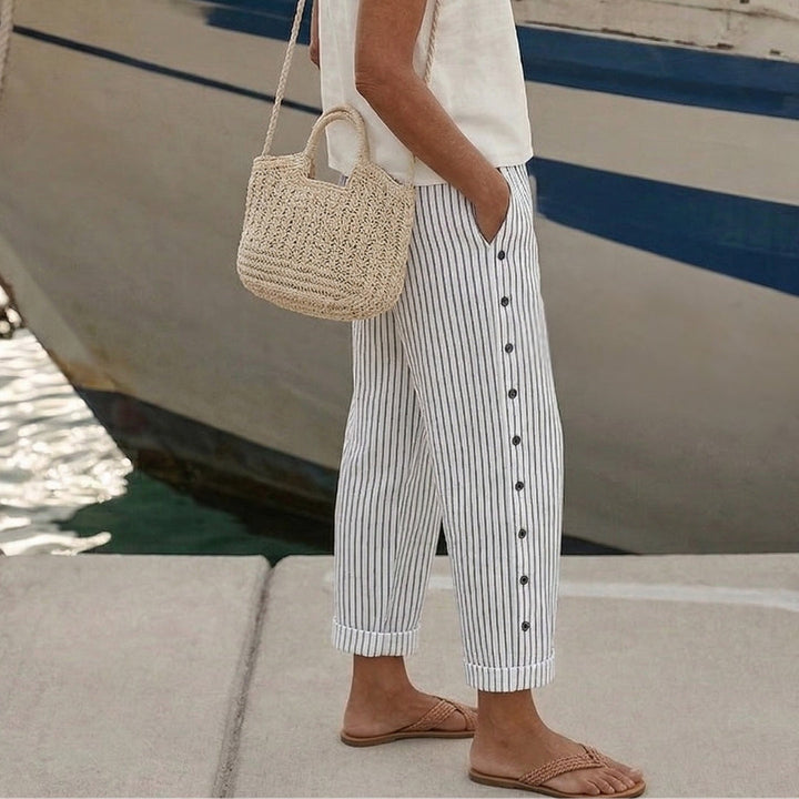 Caitlin | Stylish Striped Button Pants