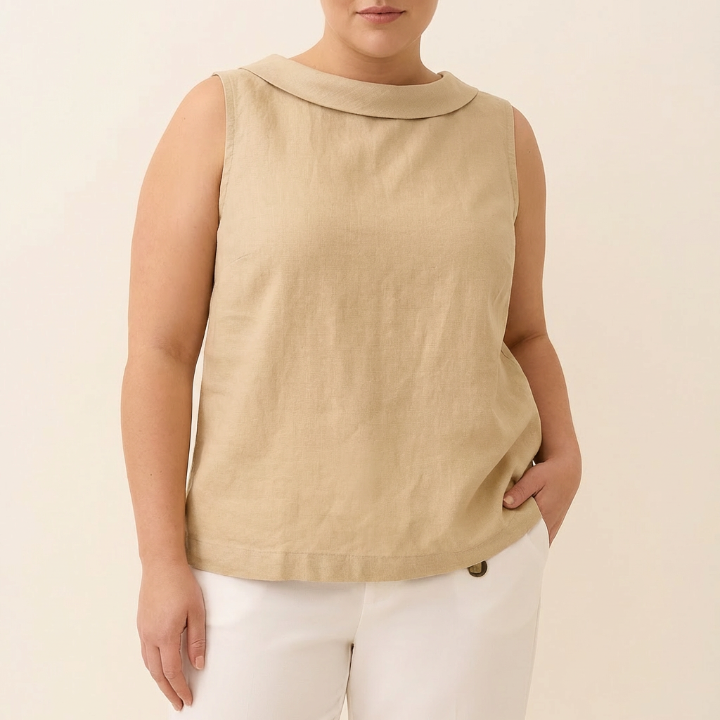 Genevieve | Sleeveless Roll Collar Top