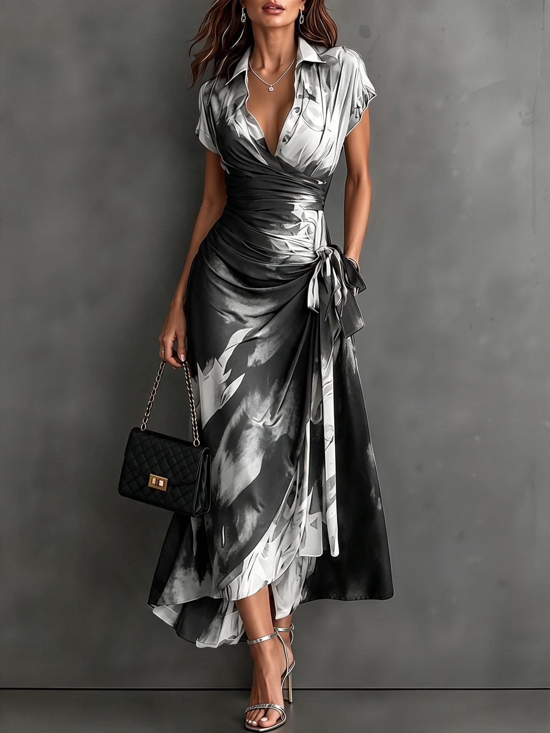 Rosie | Abstract Print Wrap Midi Dress