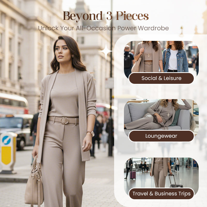 Elegant 3-Piece Set Including Long Cardigan, Top, and Pants