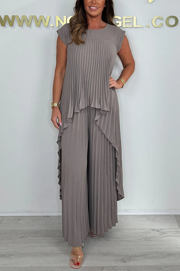 Sherry™ Pleated Midi Top &amp; Wide-Leg Pants Set | Elegant Two-Piece Set