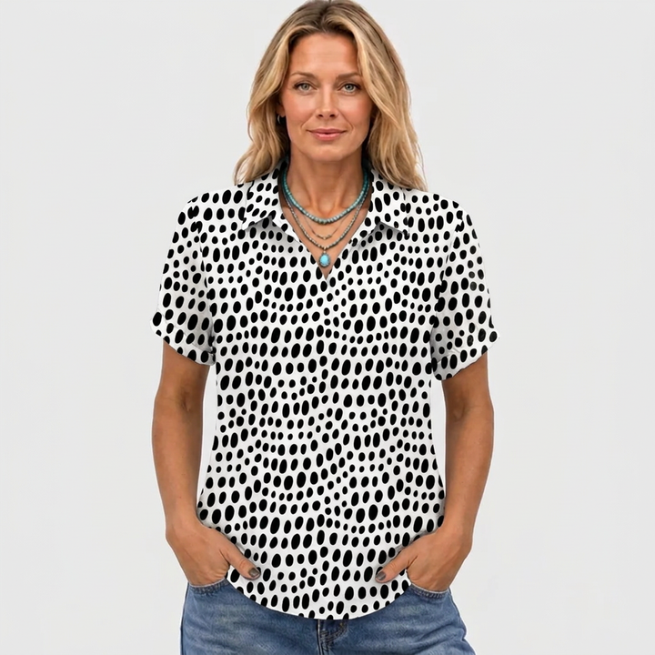 Delia™ - Polka Dot Collared Top