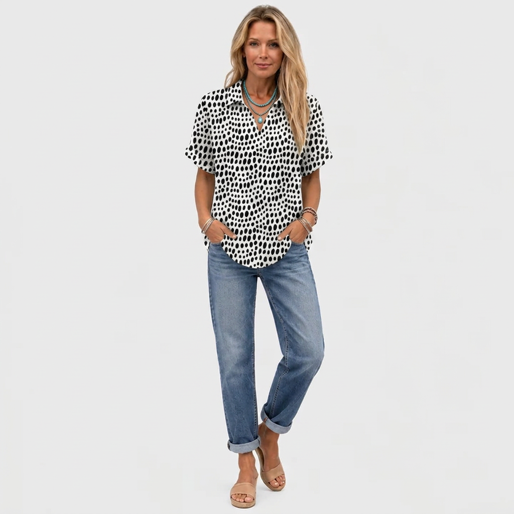 Delia™ - Polka Dot Collared Top