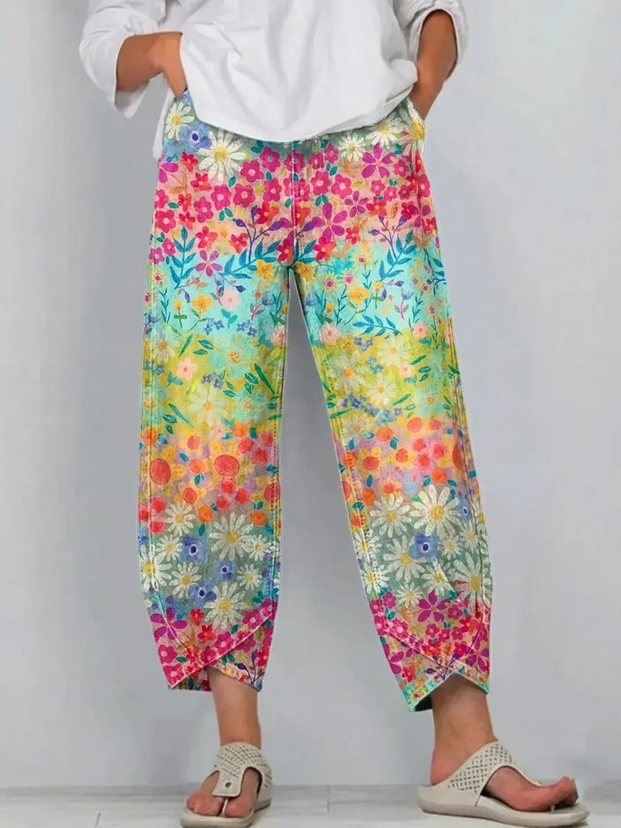Freesia | Casual Comfort Trousers - Multicolour Garden