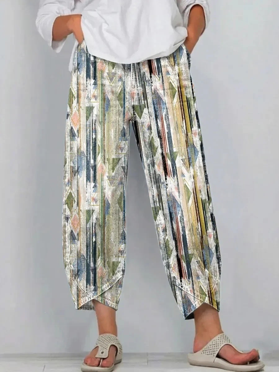 Gardenia | Casual Comfort Trousers - Cream Botanical Stripe