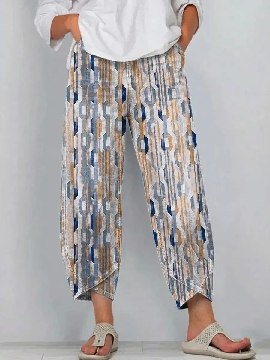 Hyacinth | Casual Comfort Trousers - Blue Geometric