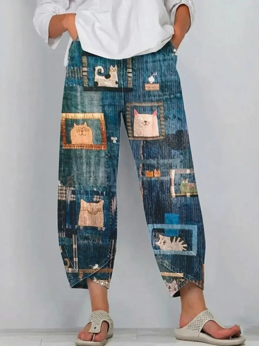 Larkspur | Casual Comfort Trousers - Dark Denim Patchwork