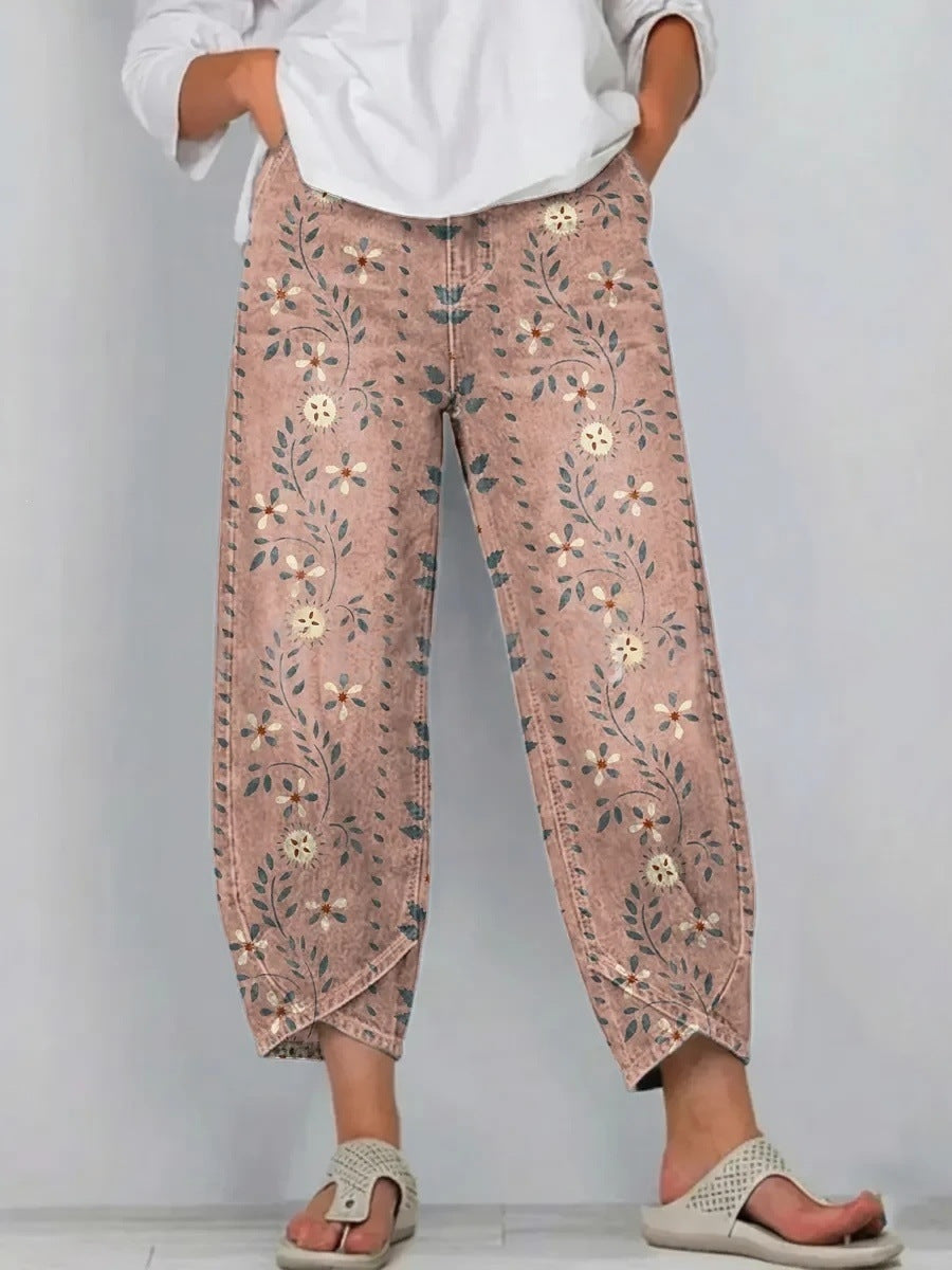 Camellia | Casual Comfort Trousers - Dusty Rose Floral
