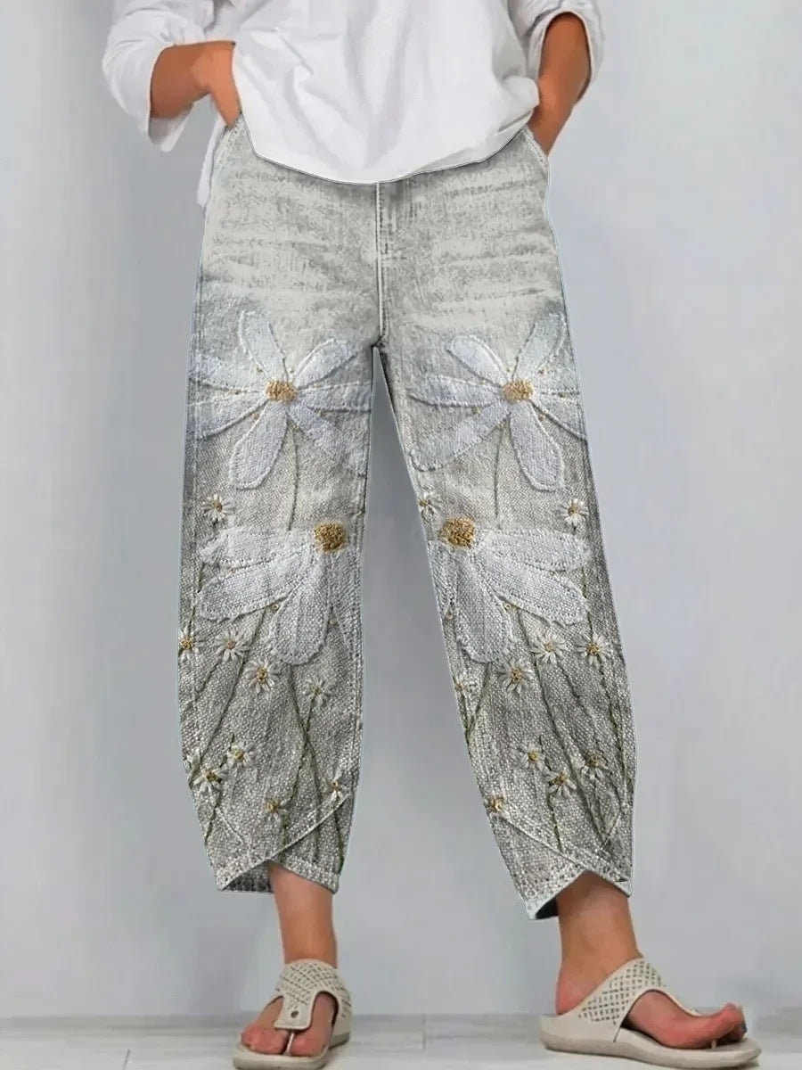 Chamomile | Casual Comfort Trousers - White Daisy