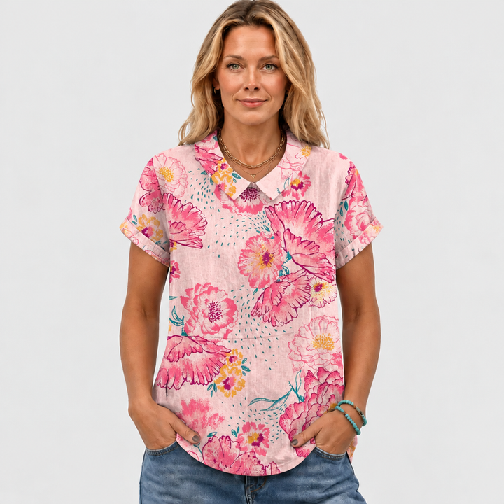 Lily™ - Pink Floral Collared Top