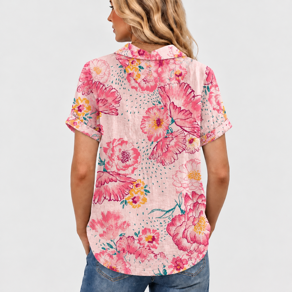 Lily™ - Pink Floral Collared Top