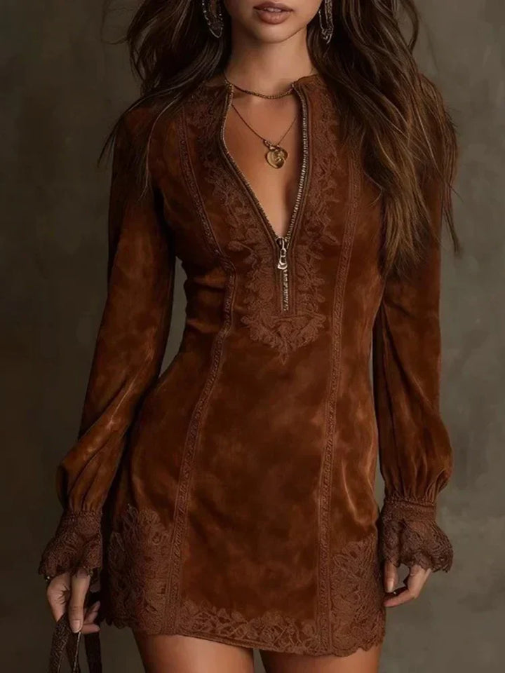 Short Suede Lace Dress Feminine &amp; Sophisticated