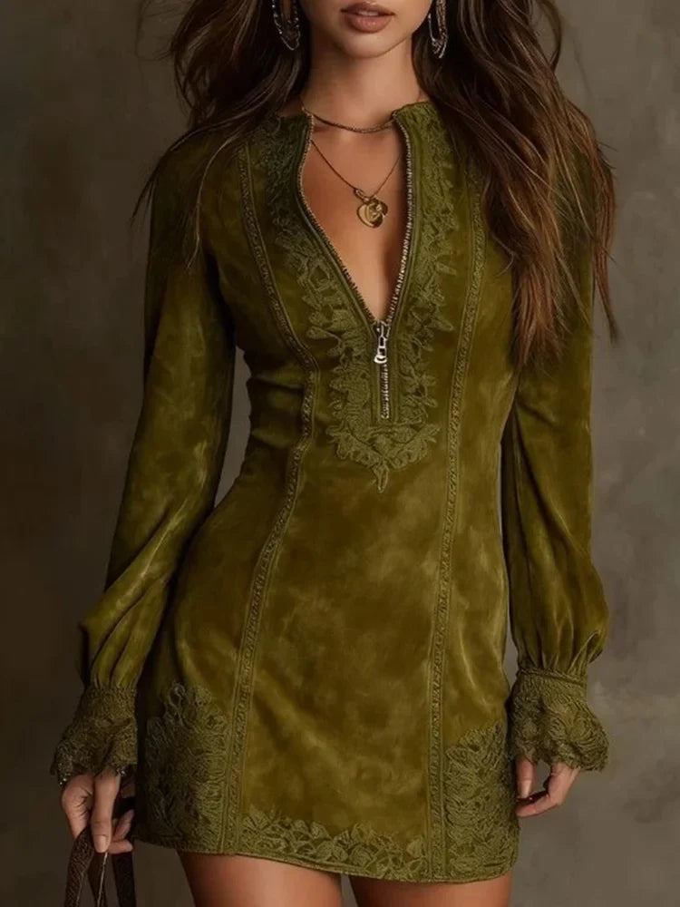 Short Suede Lace Dress Feminine &amp; Sophisticated