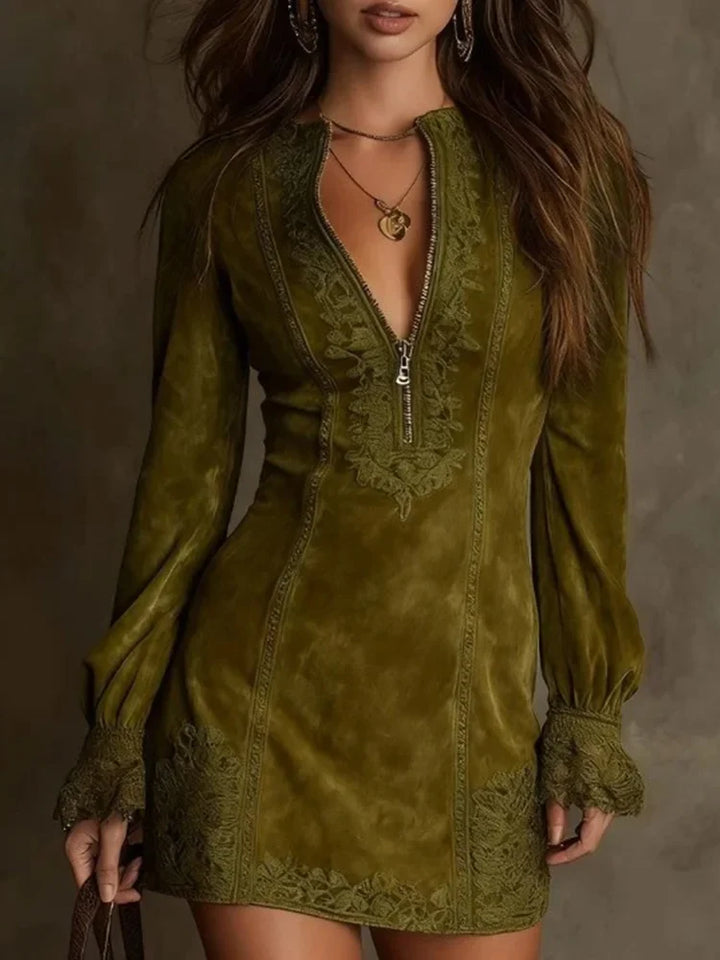Short Suede Lace Dress Feminine &amp; Sophisticated