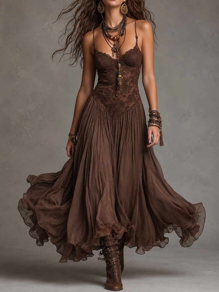 Sienna | Lace Panel Chiffon Maxi Dress