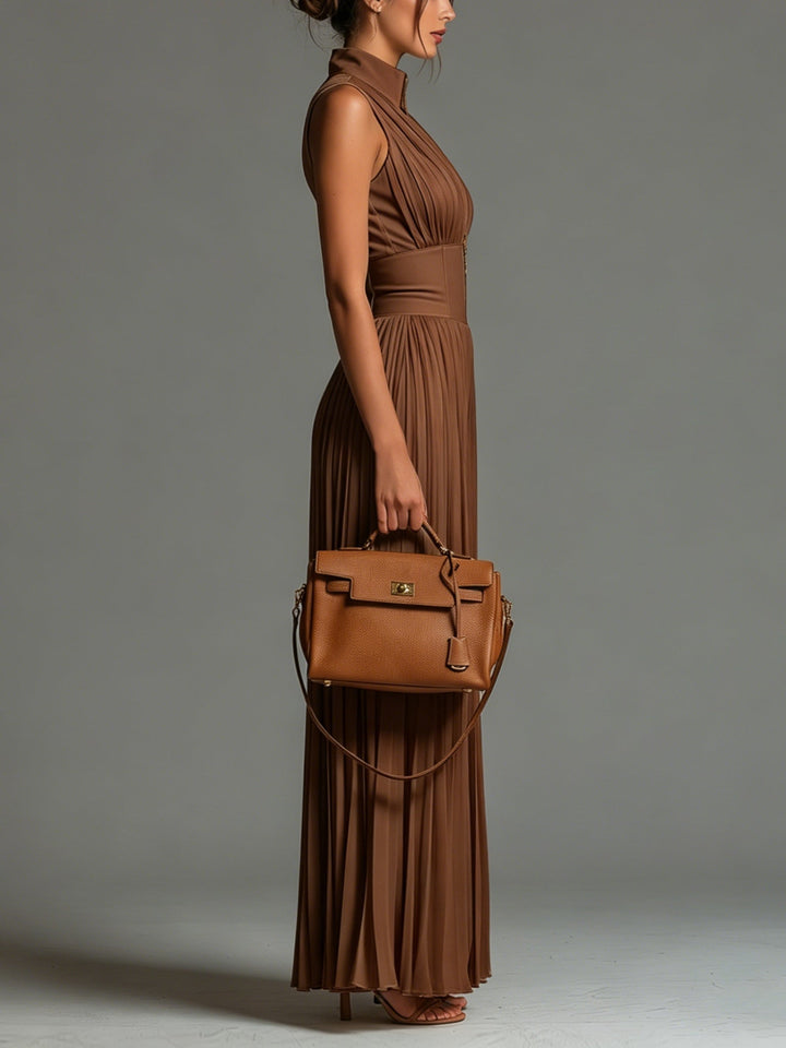 ESSENTIAL - Grace Jumpsuit | Brown Pleated Chiffon