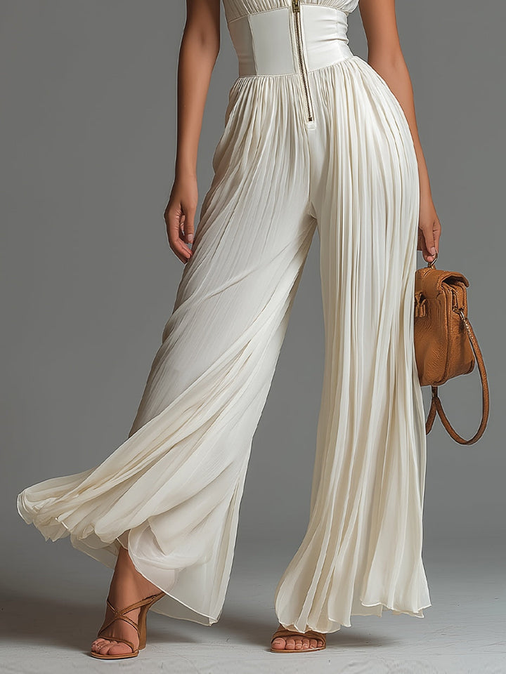 Grace Jumpsuit – White Pleated Chiffon