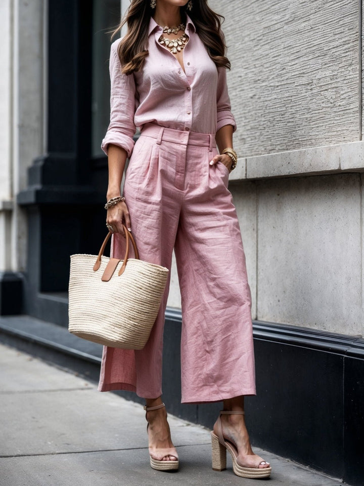 Nelle™ Elegant Shirt &amp; Capri Set | Relaxed Shirt and Cropped Trouser Set