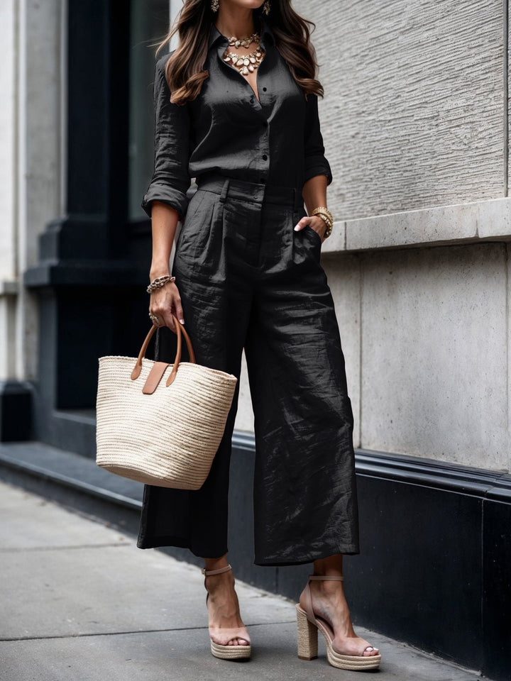 Nelle™ Elegant Shirt &amp; Capri Set | Relaxed Shirt and Cropped Trouser Set