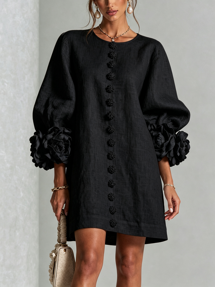 VYNEXA | FLORAL-CUFF BUTTON-FRONT MINI DRESS