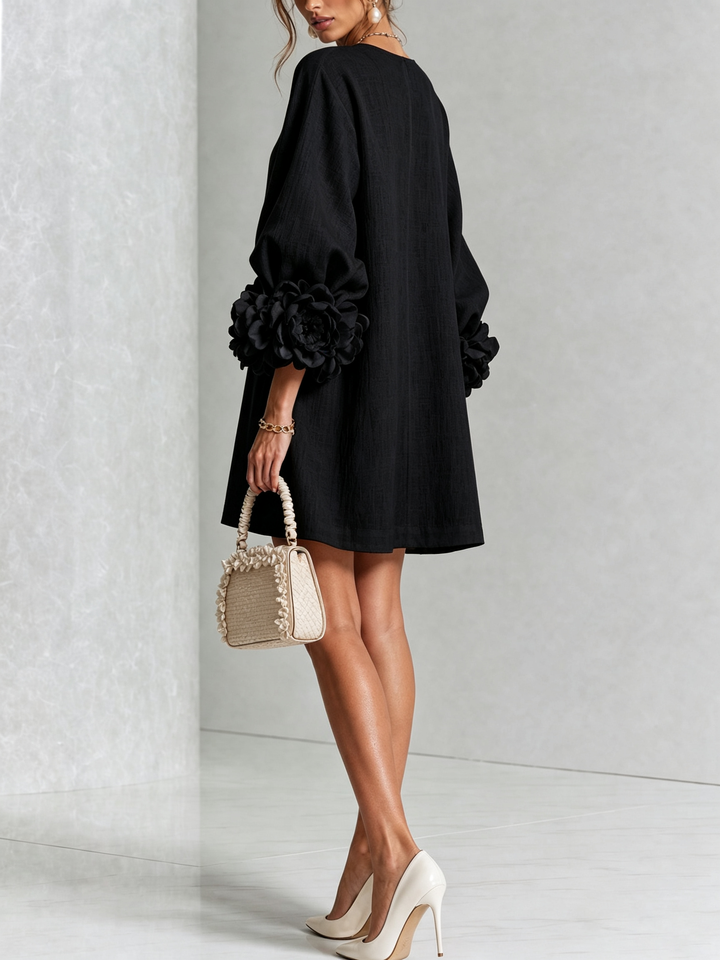 VYNEXA | FLORAL-CUFF BUTTON-FRONT MINI DRESS
