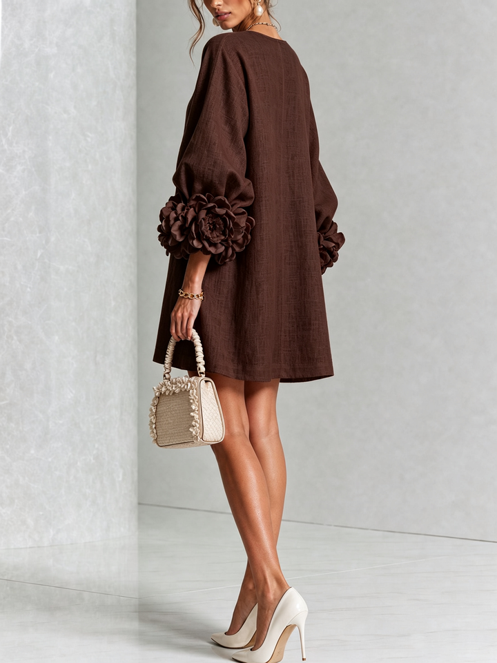 VYNEXA | FLORAL-CUFF BUTTON-FRONT MINI DRESS