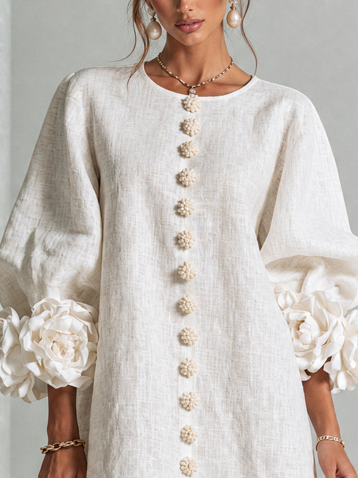 VYNEXA | FLORAL-CUFF BUTTON-FRONT MINI DRESS