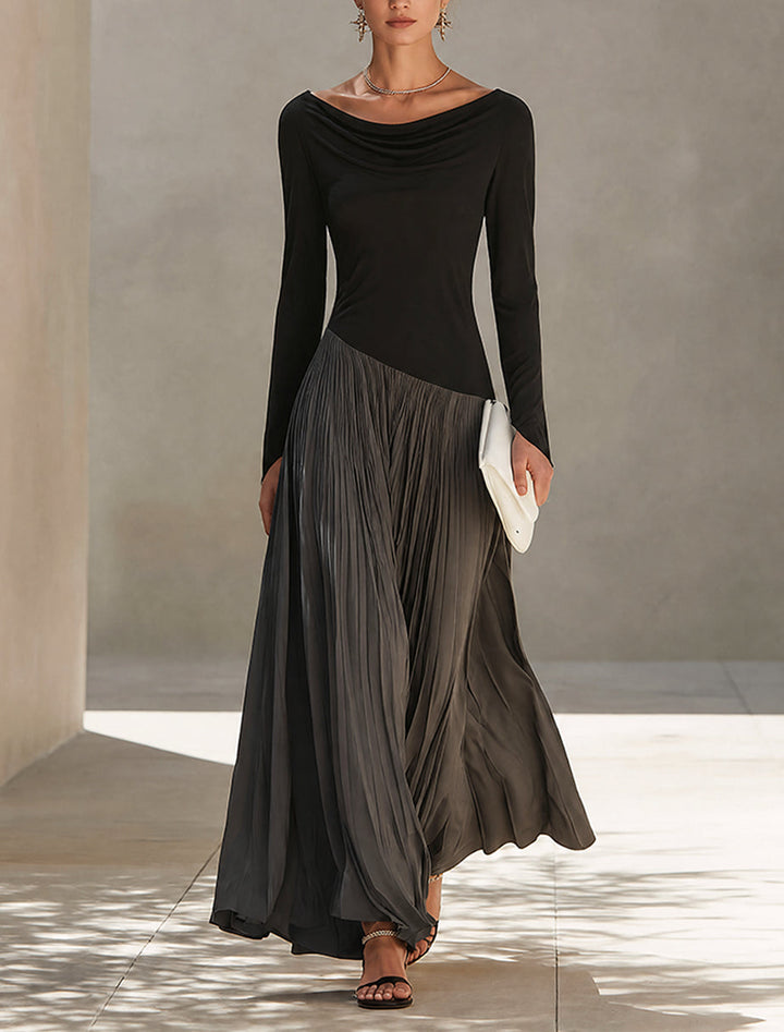 Vivienne | Two-Tone Pleated Maxi Dress