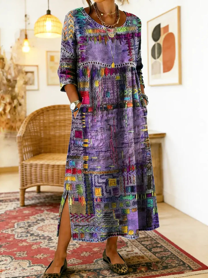 Manuela Printed Dress with Ethnic Patchwork