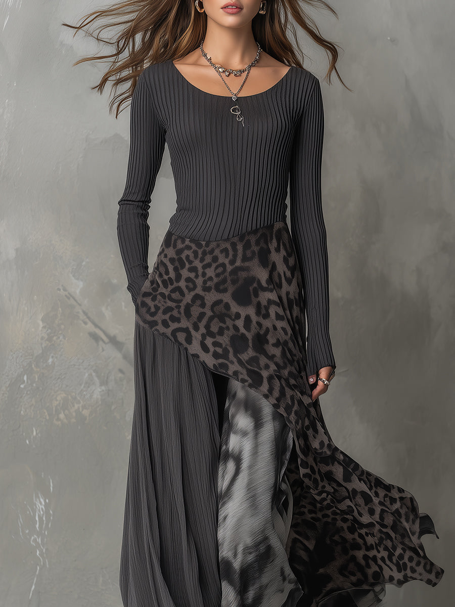 Emma | Long bohemian-style dress with leopard print