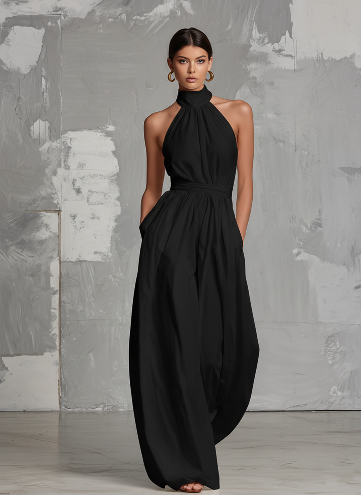 Chloe | Elegant white woven sleeveless halter-neck jumpsuit